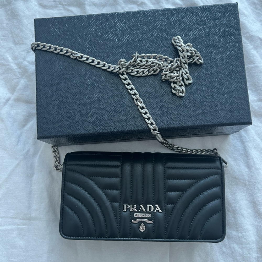 Prada Black Quilted Chain Wallet Bag